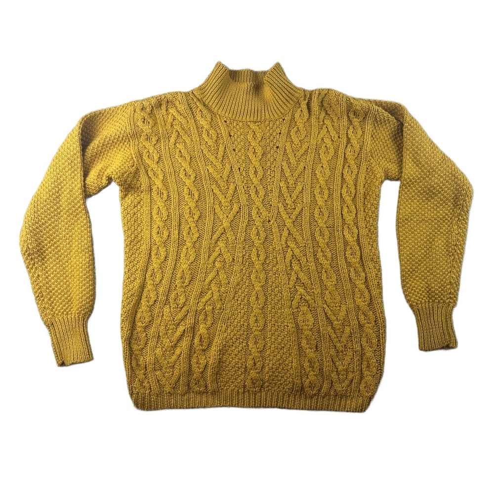 Gallagher Sweater Men L Yellow Cable Knit Mock Neck Pullover Cozy Outdoor Preppy